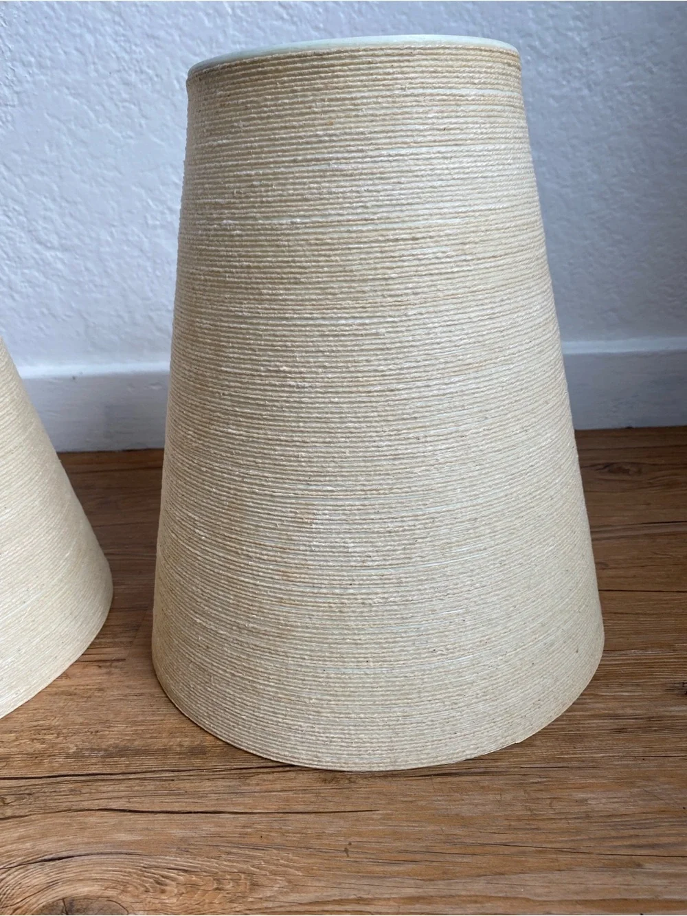 EUC True Vintage MCM Lotte Bostlund Set 2 Fiberglass Jute String 13” Lampshades